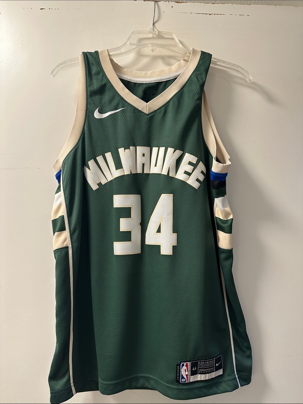 Nike Green Milwaukee Basketball Jersey #34 with Cream Accents